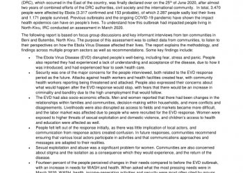 Democratic Republic of Congo: Assessment Report for Post-Ebola planning, March 11-24, 2020 – Democratic Republic of the Congo